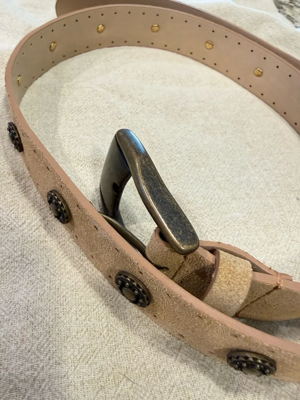Mori Italian tan leather versatile western metal studded belt 40”